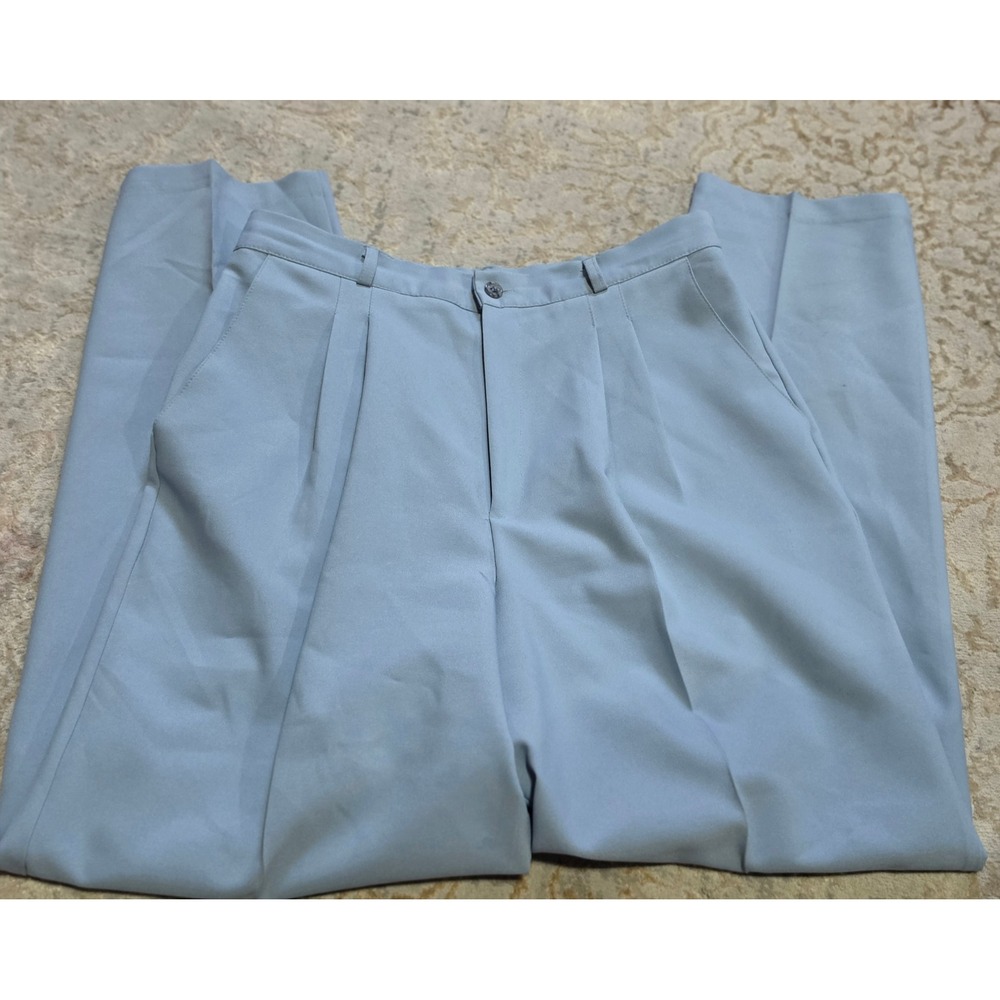 Briggs Light Blue Pleated Trousers High Rise Straight Leg Elastic Back Pants